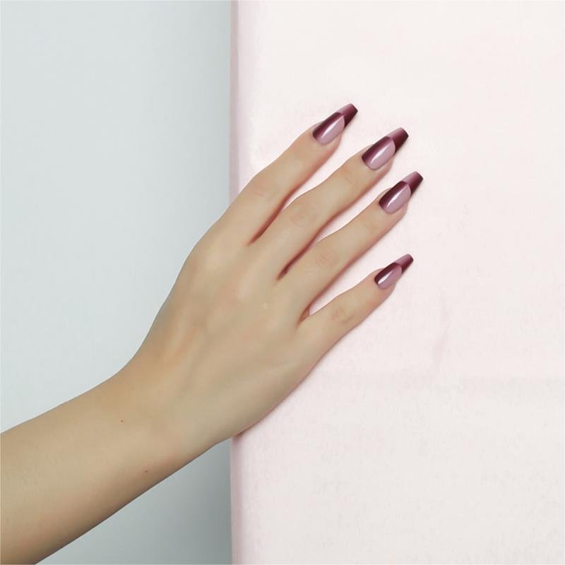 Nude Pink & Plum French Gradient Press-On Nails | Long Minimal - Image 3