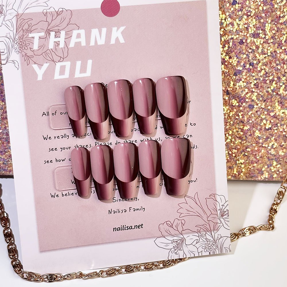 Nude Pink & Plum French Gradient Press-On Nails | Long Minimal - Image 4