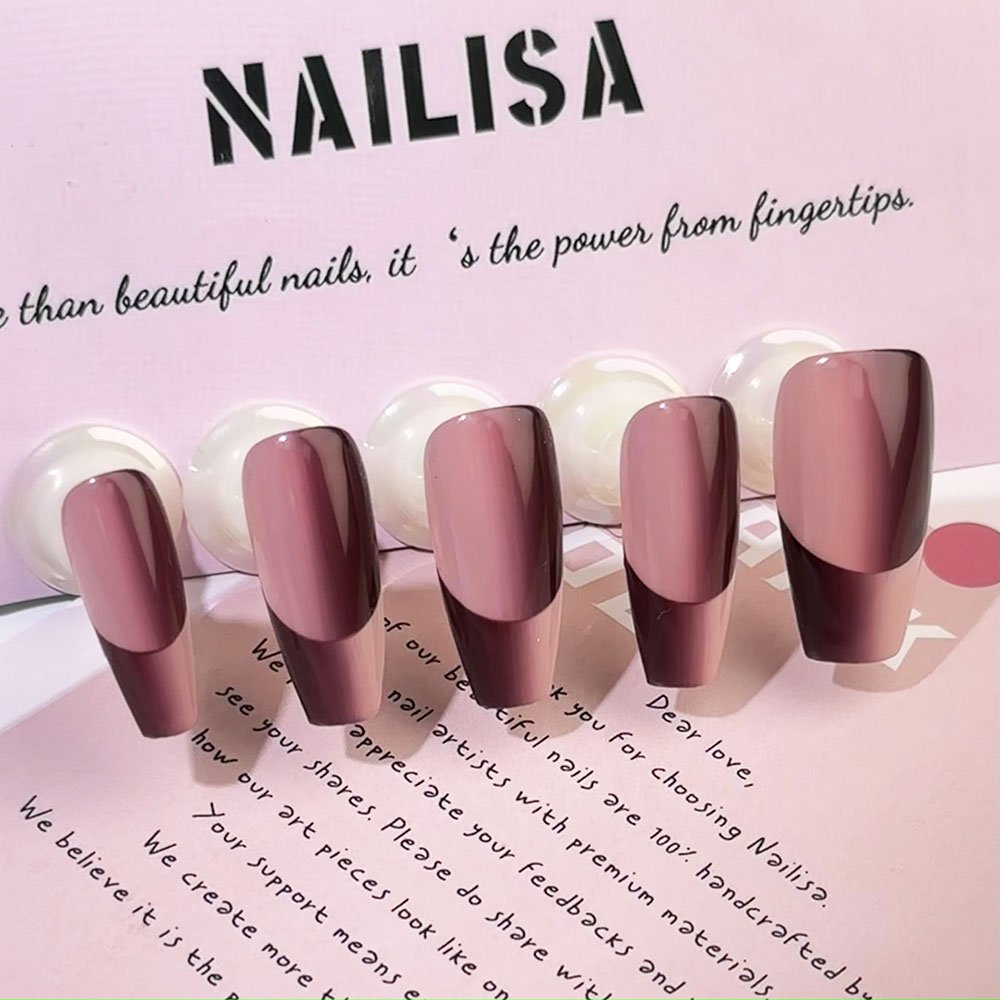 Nude Pink & Plum French Gradient Press-On Nails | Long Minimal - Image 5