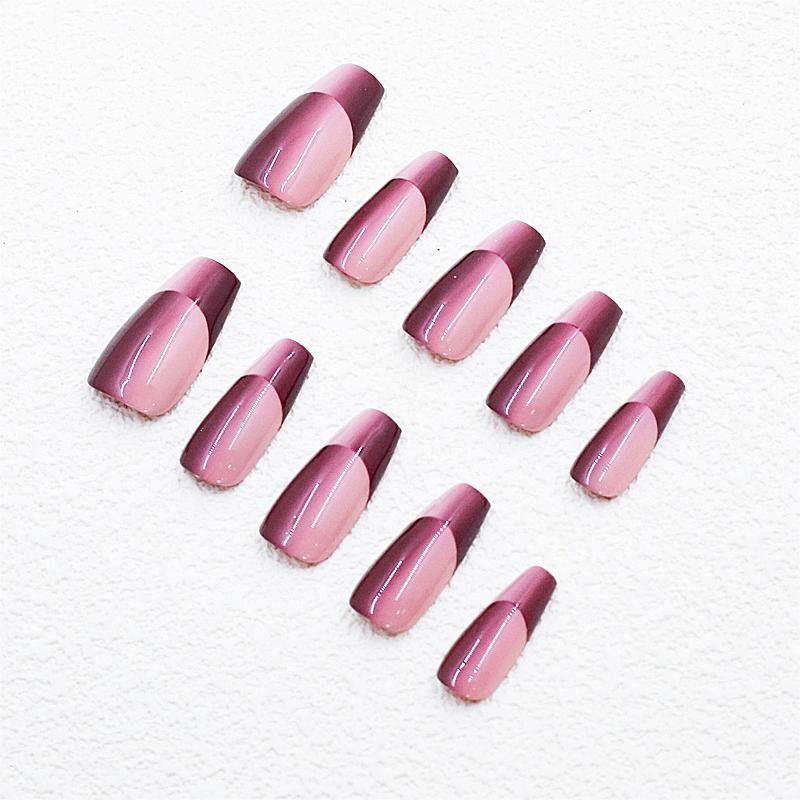 Nude Pink & Plum French Gradient Press-On Nails | Long Minimal - Image 6