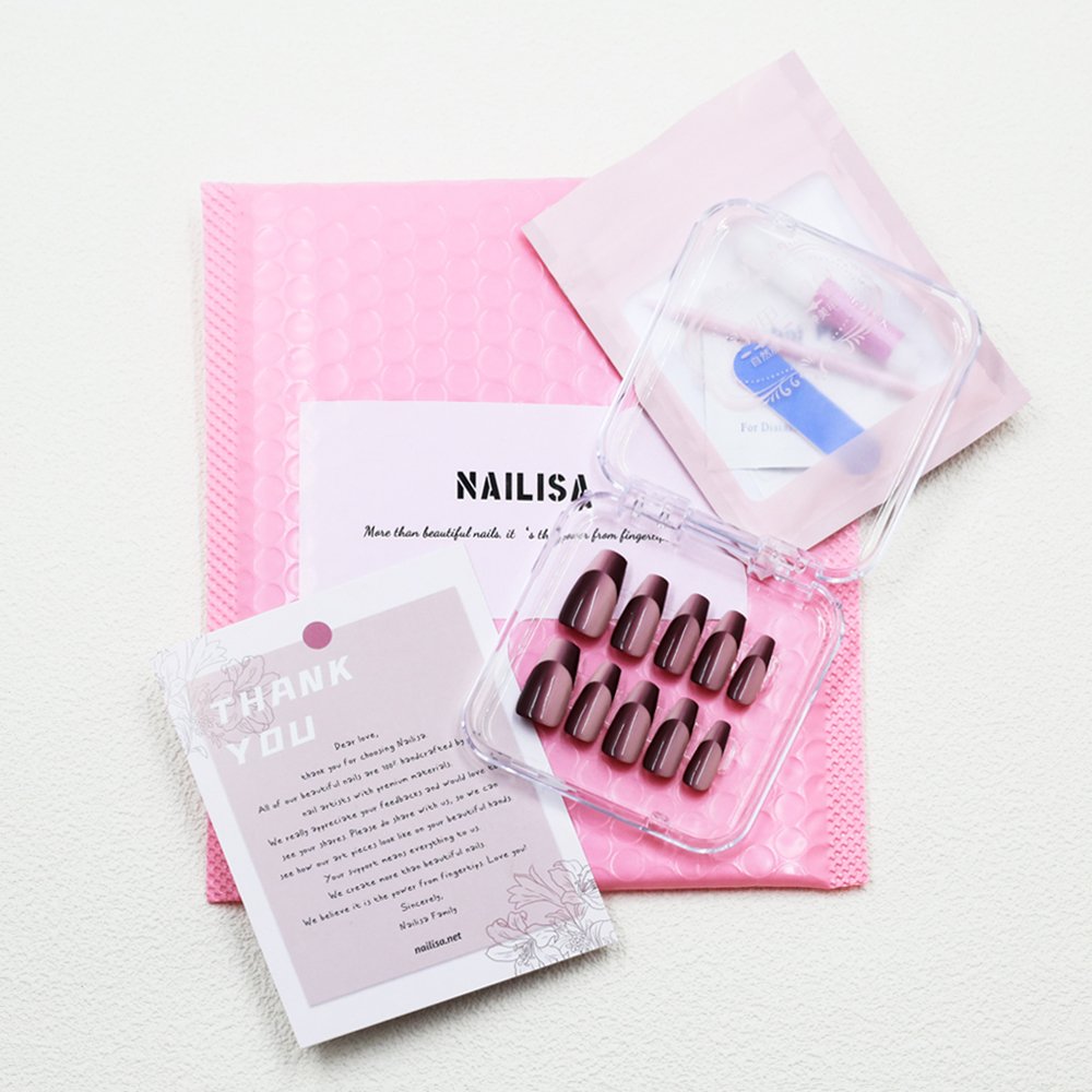 Nude Pink & Plum French Gradient Press-On Nails | Long Minimal - Image 7