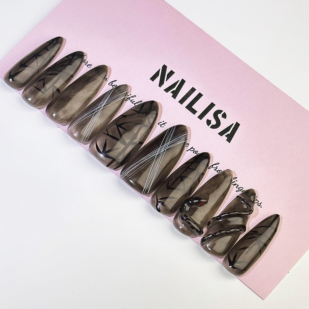 Dark Green Abstract Blended Stiletto Press-On Nails | Gothic Art