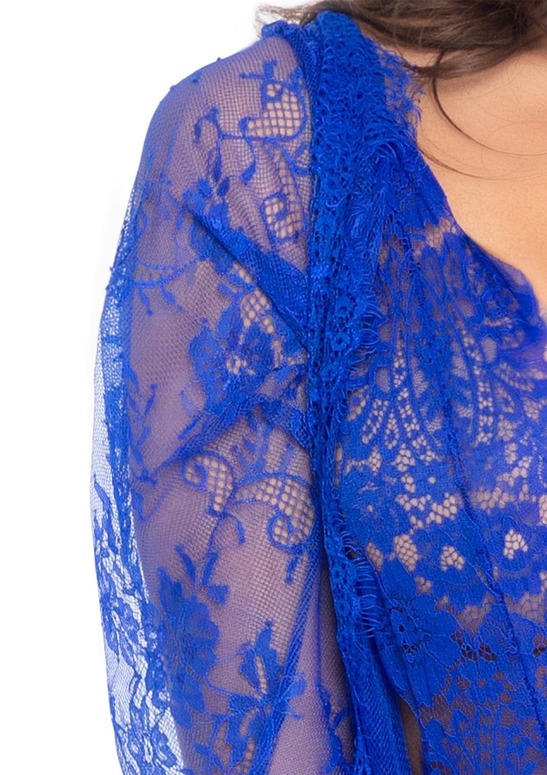 Floral Lace Thong Back Teddy, Scalloped Lace Robe, and Satin Tie - Image 4
