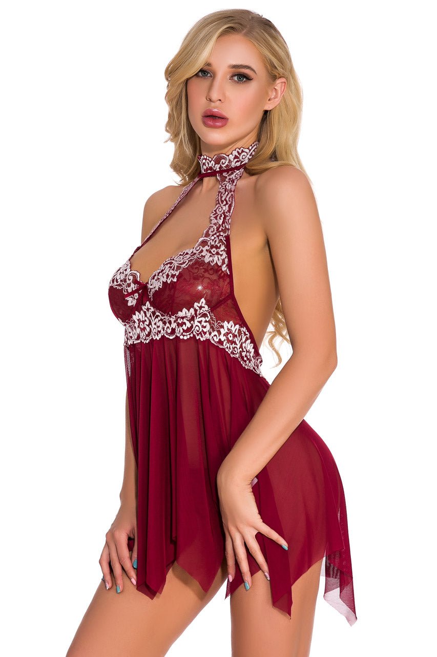 High Neck Contrast Lace Babydoll - Image 4