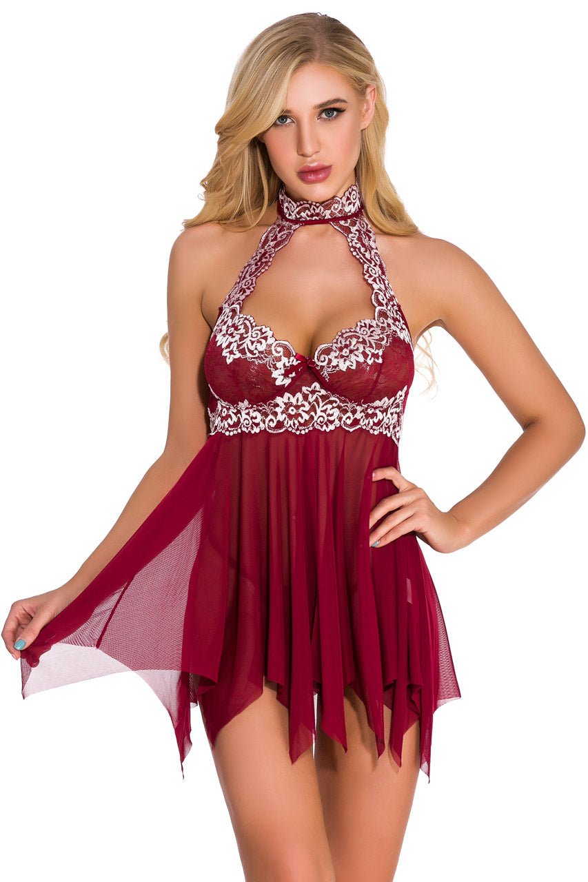 High Neck Contrast Lace Babydoll - Image 5