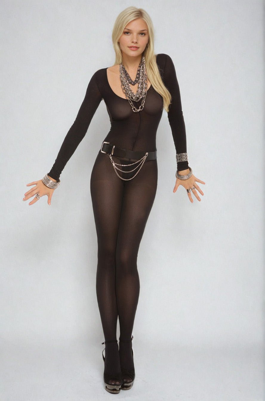 Opaque Long Sleeve Bodystocking - Image 2
