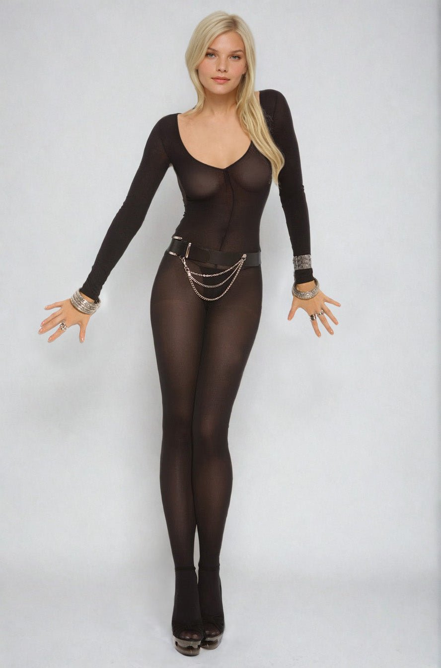 Opaque Long Sleeve Bodystocking - Image 7
