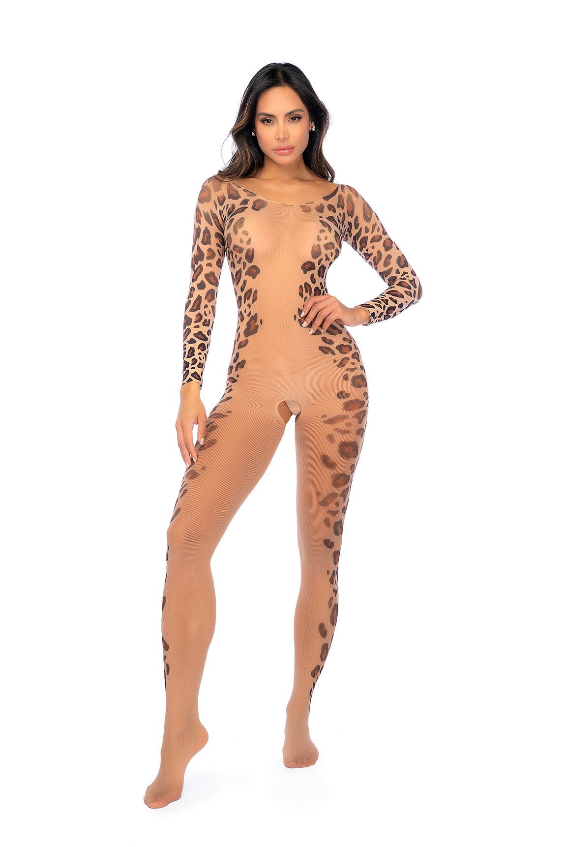Open Crotch Leopard Full Bodystocking - Image 2