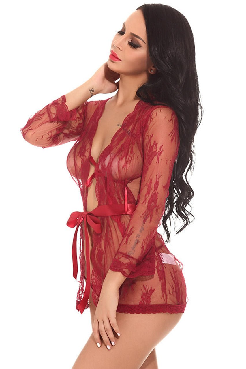 Delicate Lace Short Robe - Image 3